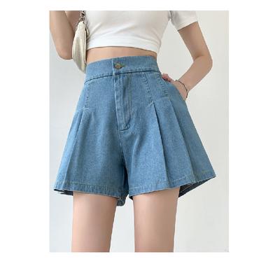 Shorts in denim lavato da donna, nuovo stile estate 2026, pantaloni larghi versatili a gamba larga, pantaloncini casual elastici a vita alta per studenti