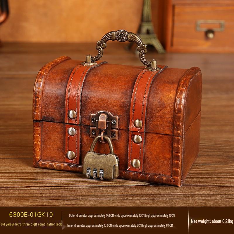 Vintage Wooden Jewelry Storage Box with Lock - Ideal for Earrings, Necklaces, Gifts, and Photography Props.