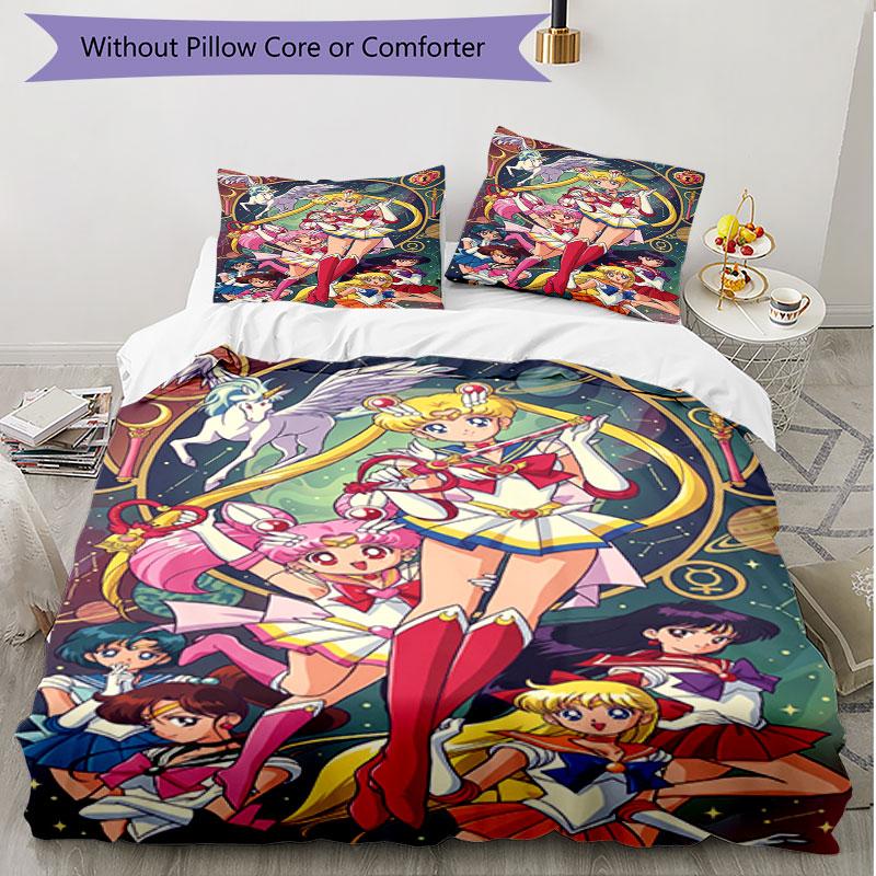 3pcs Duvet Cover Set (1*Duvet Cover + 2*Pillowcase, Without Core), Sailor Moon Print Soft All‑Season Bedding Set, Home Bedroom Decor Gift