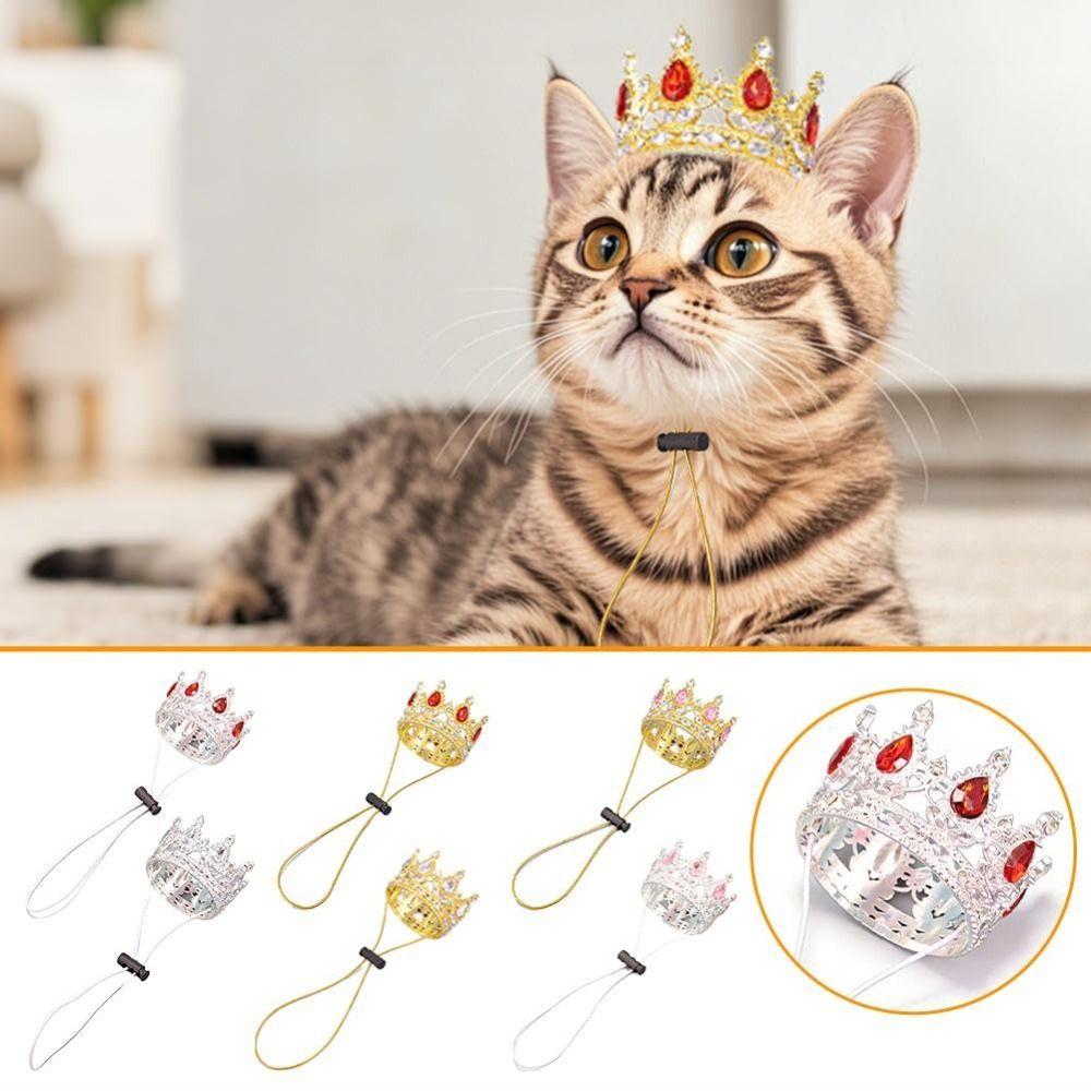 New Alloy Rhinestone Pet Crown Adjustable Cord Electroplated Sparkling Tiara Gold/Silver Pet Hats Costume