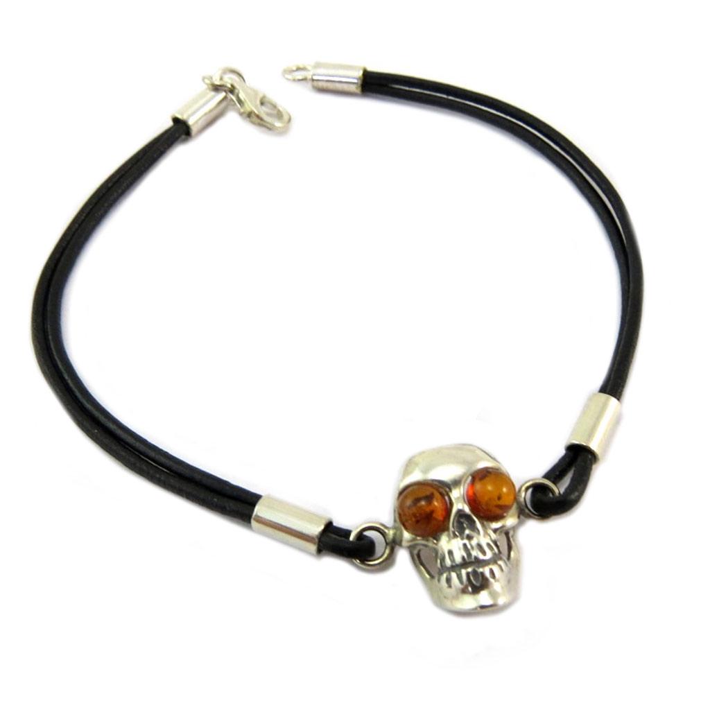 

Les Trésors De Lily [P3346] - Серебряный браслет Tête de Mort янтарь коньячное серебро (родированное покрытие) - 15x11 мм