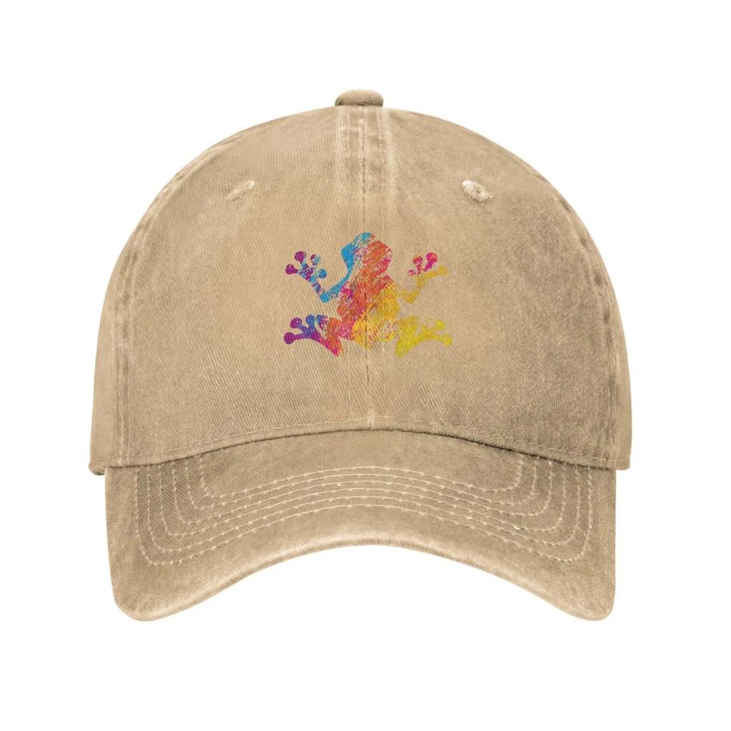 Rainbow Frog Adjustable Washed Denim Cotton Low Profile Men’s Dad Trucker Hat Fitted Baseball Ball Cap for Men Unisex Headwear