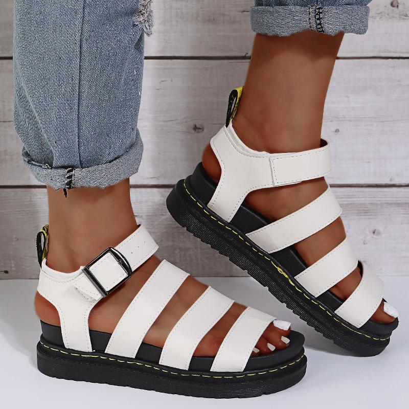

Летняя обувь Martens, женские сандалии на плоской подошве, женские сандалии на платформе из мягкой кожи, повседневная женская обувь с открытым носком и толстой подошвой на танкетке