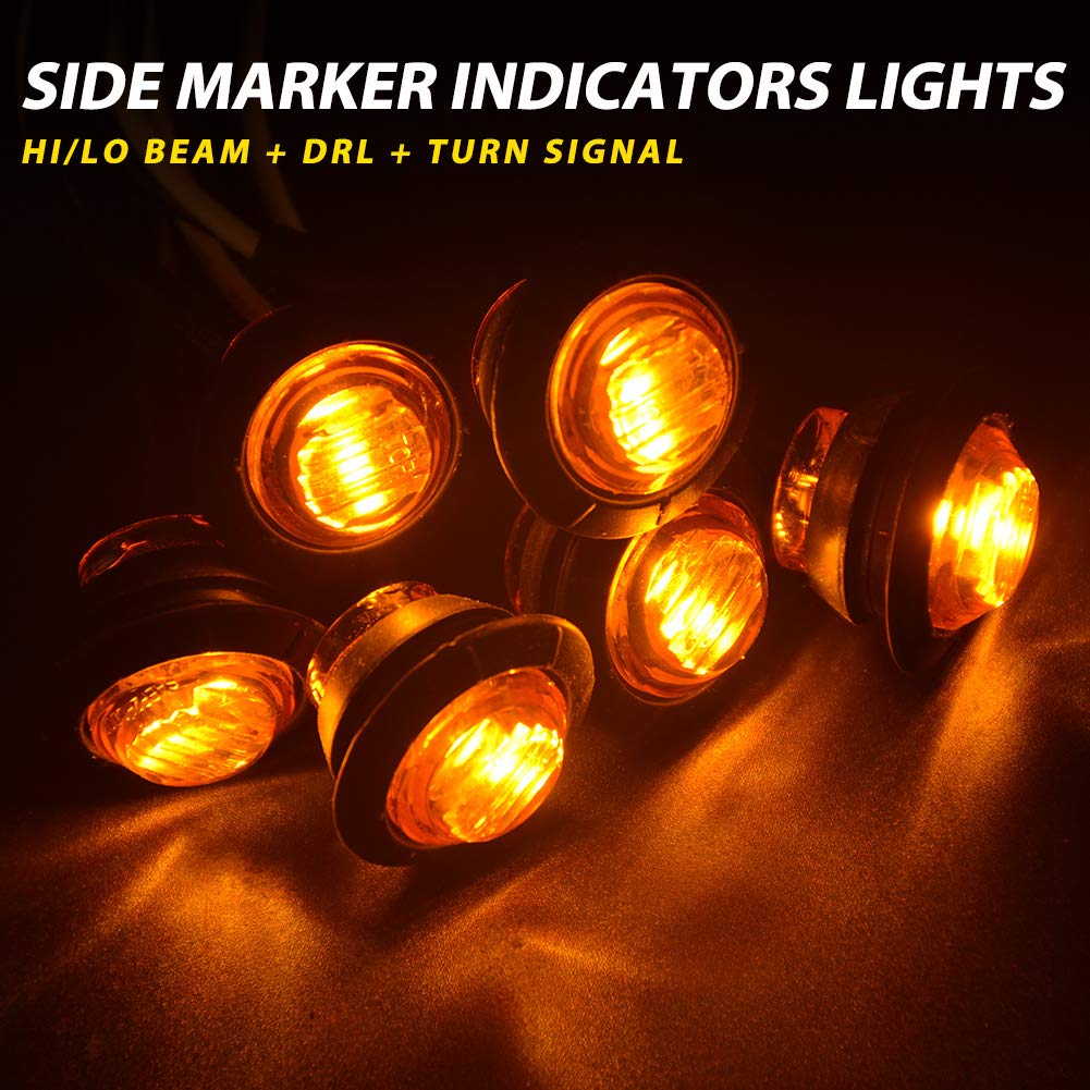 KaTur 3/4" Round LED Front Rear Side Marker Indicator Light Waterproof Clearance Marker Lights Car Truck (Amber)
