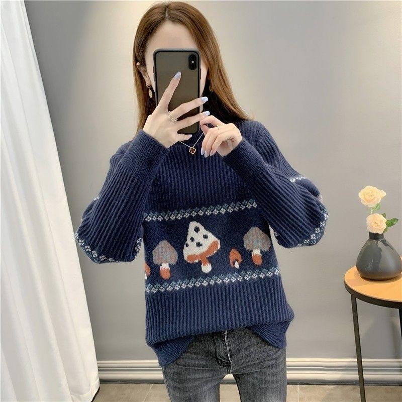Sweater for Women Autumn Winter Thickened Warm Knitted Stretchy Long Sleeve Tops