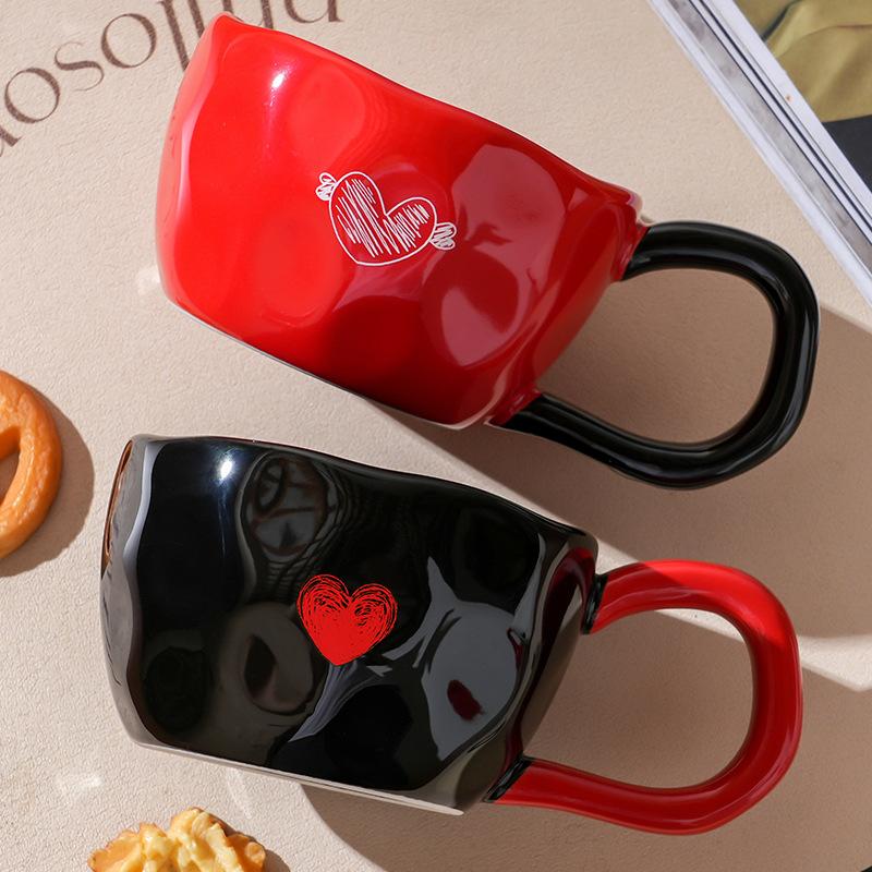 Couple Love Single Cup with Handheld Ceramic Cup High Value Large Capacity Water Cup Home Set Office Drinking Cup