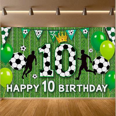 Banner de Feliz 10º Cumpleaños Temático de Fútbol Decoración de Fiesta de Cumpleaños Estilo Deportivo Fondo para Fotos de Eventos de Celebración