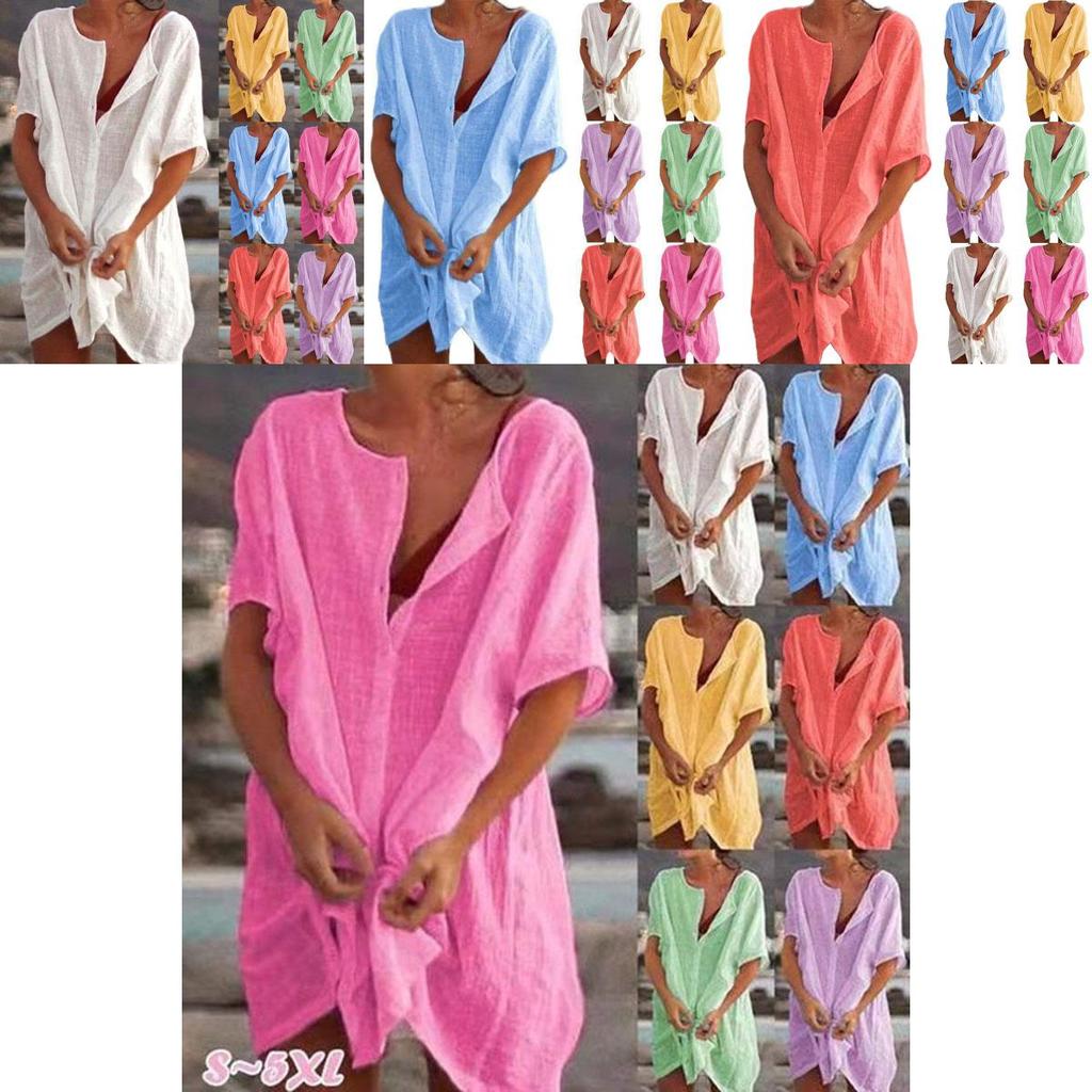 Women's Button Up Blouse Casual Comfy Top Mini Dress Plus Size S-8xl Stylish