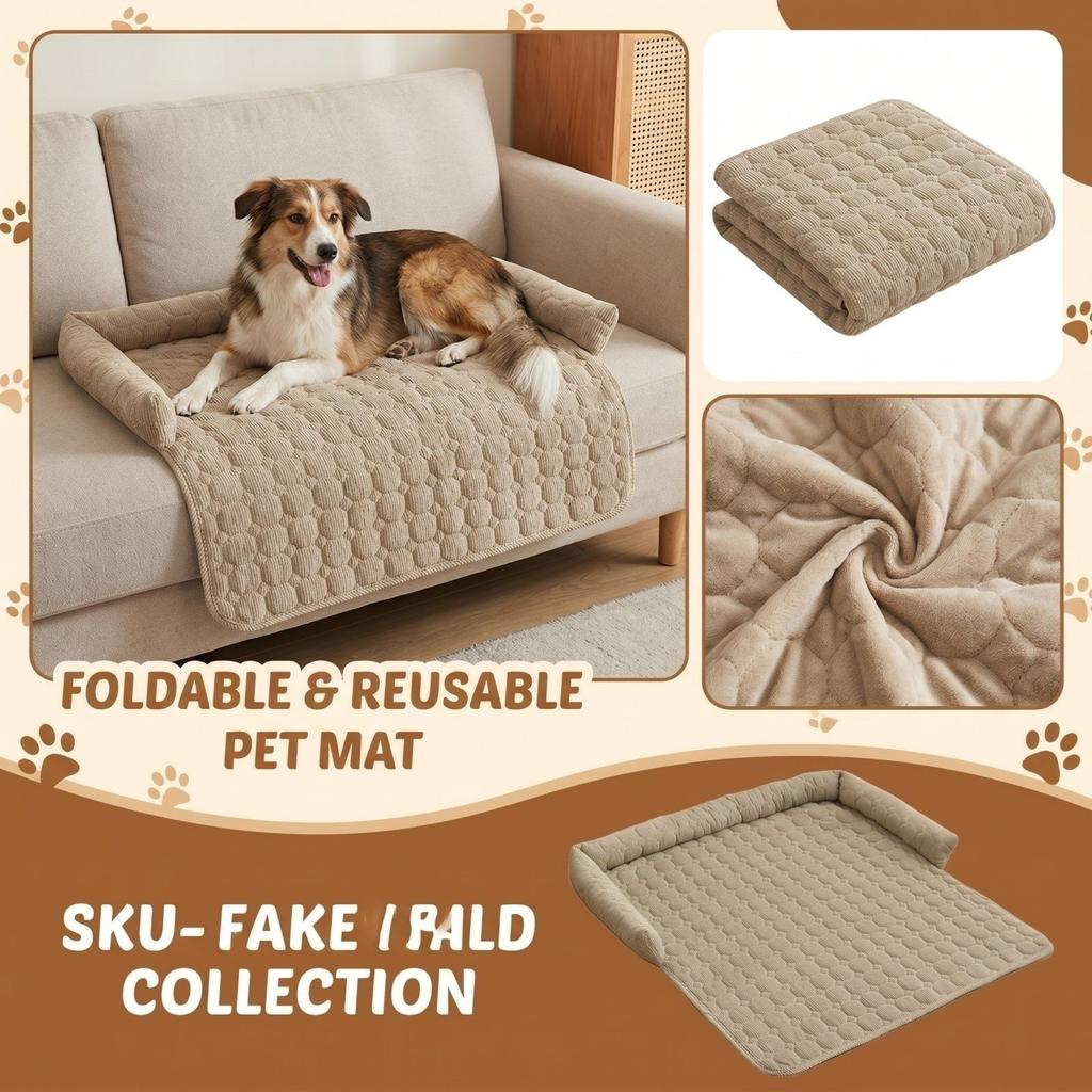 Pet Sofa Cushion with Bolster for Dogs Cats - All Cozy Pet Bed, Embroidery Plaid Design