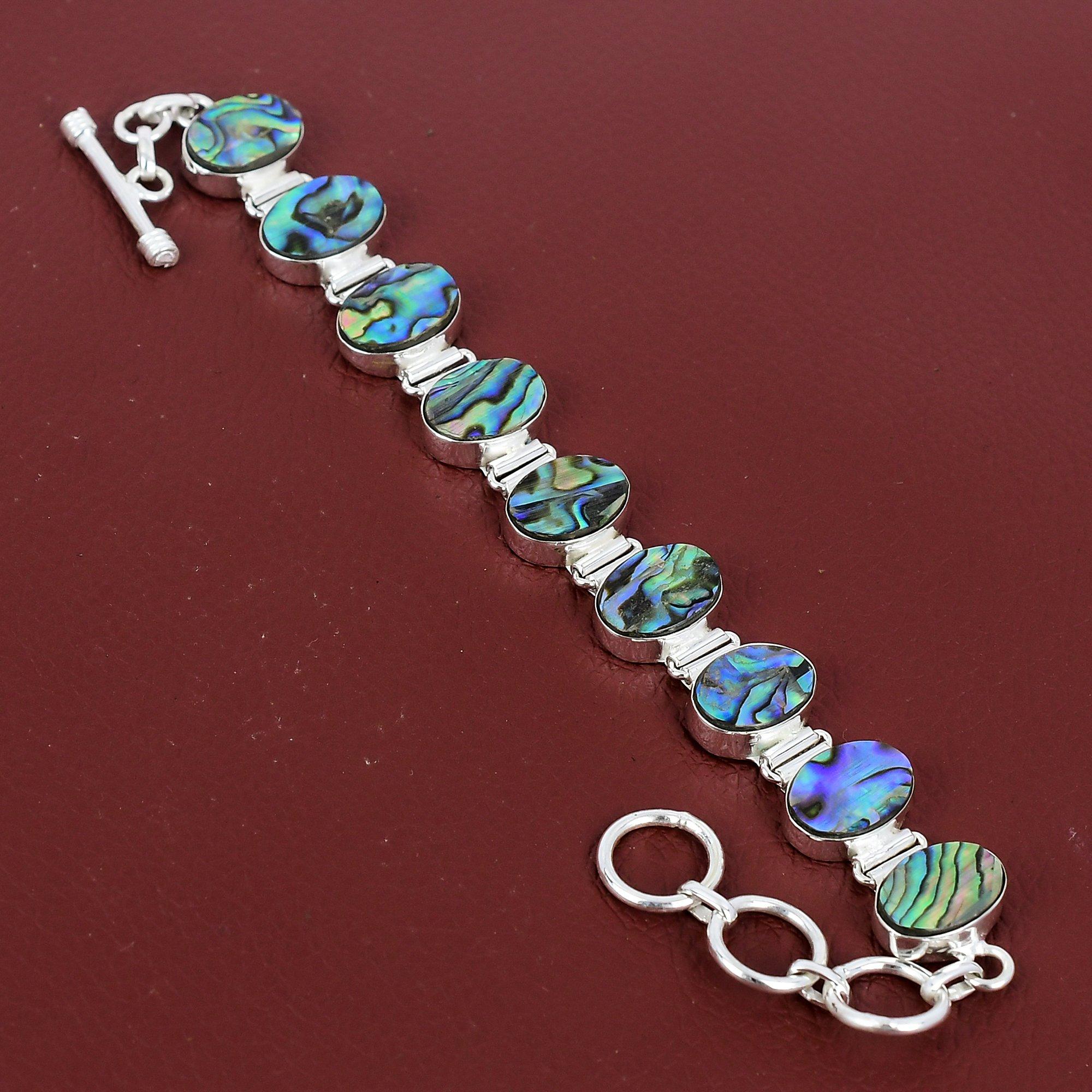 Abalone Shell Bracelet Handmade Jewelry 925 Sterling Silver Bracelet Gemstone Jewelry Adjustable Chain Bracelet Gift For Her Elegant Jewelry Adjustable