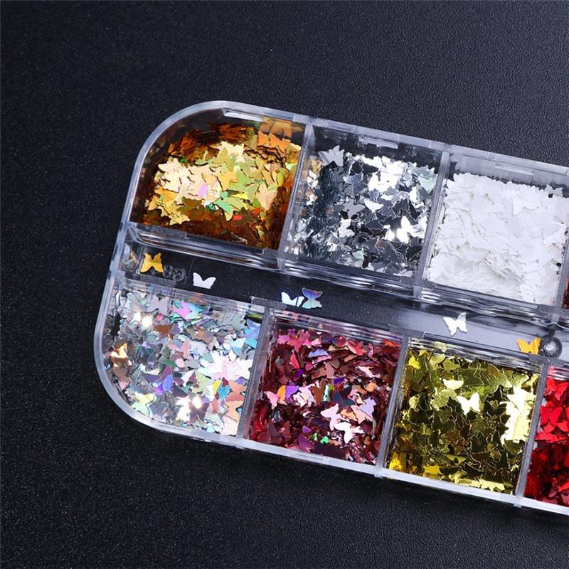 1 Box Nail Decoration Sequins Nail Jewelry 12 Grid Laser Symphony Butterfly Sequin DIY Nail Accessories