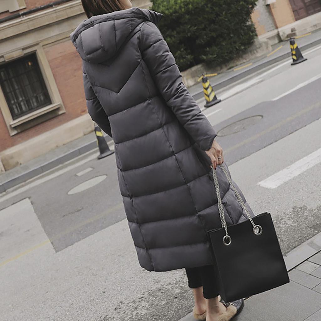 Dame Warm Plus Size Ensfarget hette Enkeltspent middels lengde bomullsjakke vest Slim cardiganfrakk