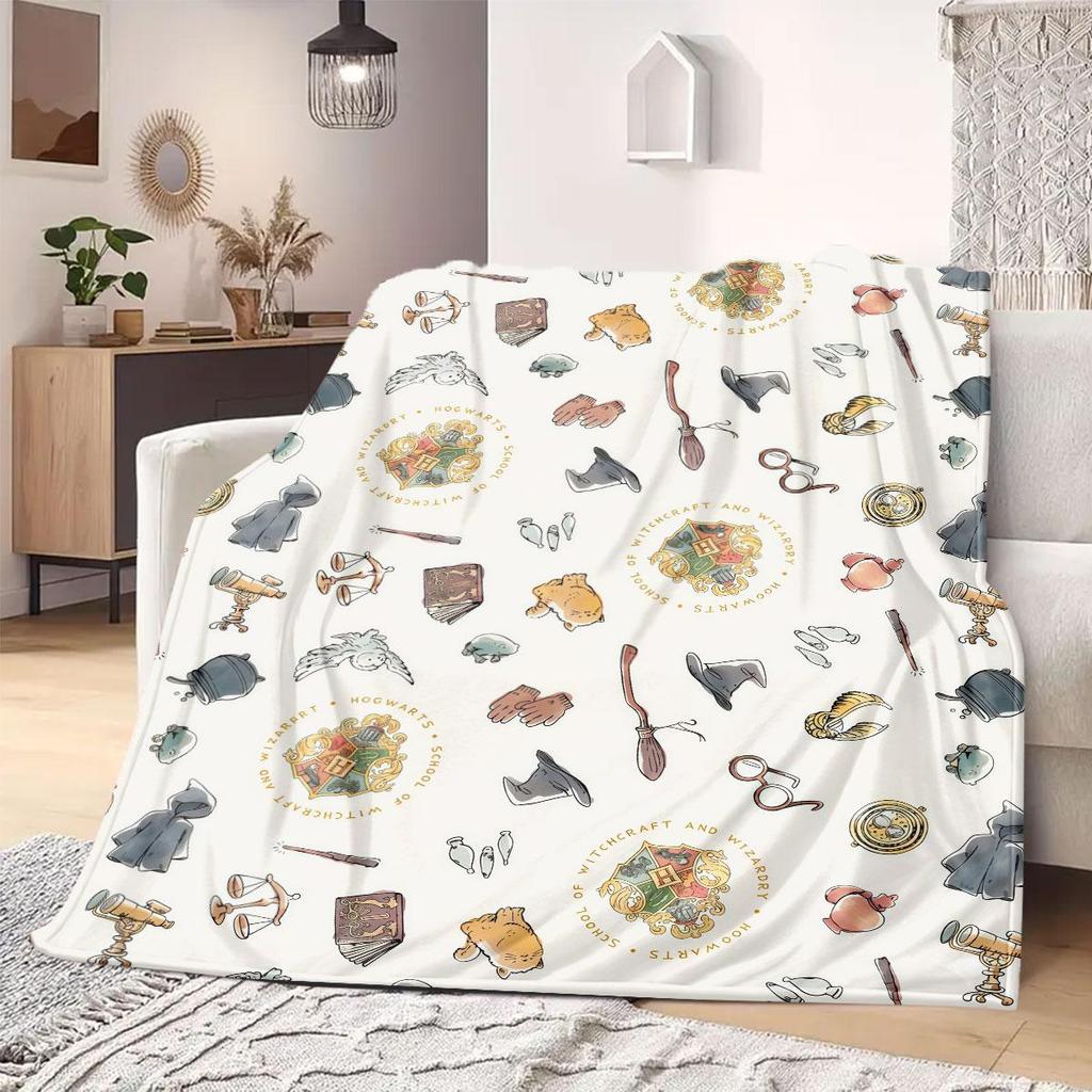 HarryPotter Print Cartoon Flannel Blanket for Travel Picnics Bedrooms Sofas Beds Chairs Home Decor Unique Design Various Sizes