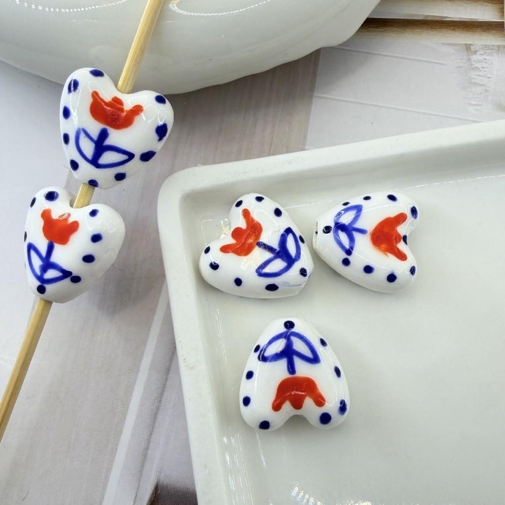 5pcs/set Small Heart Shape Ceramic Beads Double Sided Porcelain Beads  Bracelet