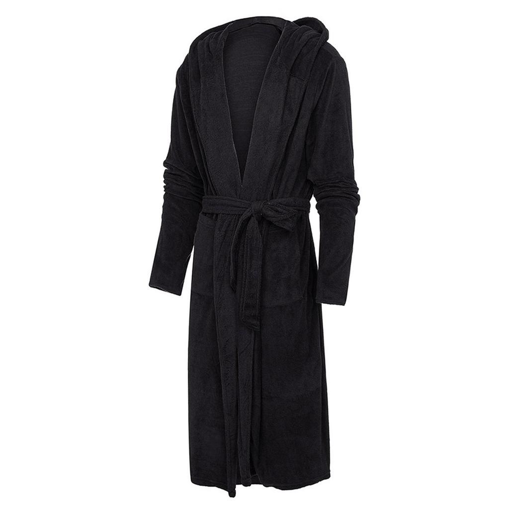 Men's Winter Plush Lengthened Shawl Bathrobe Home Clothes Long Sleeved Robe Coat