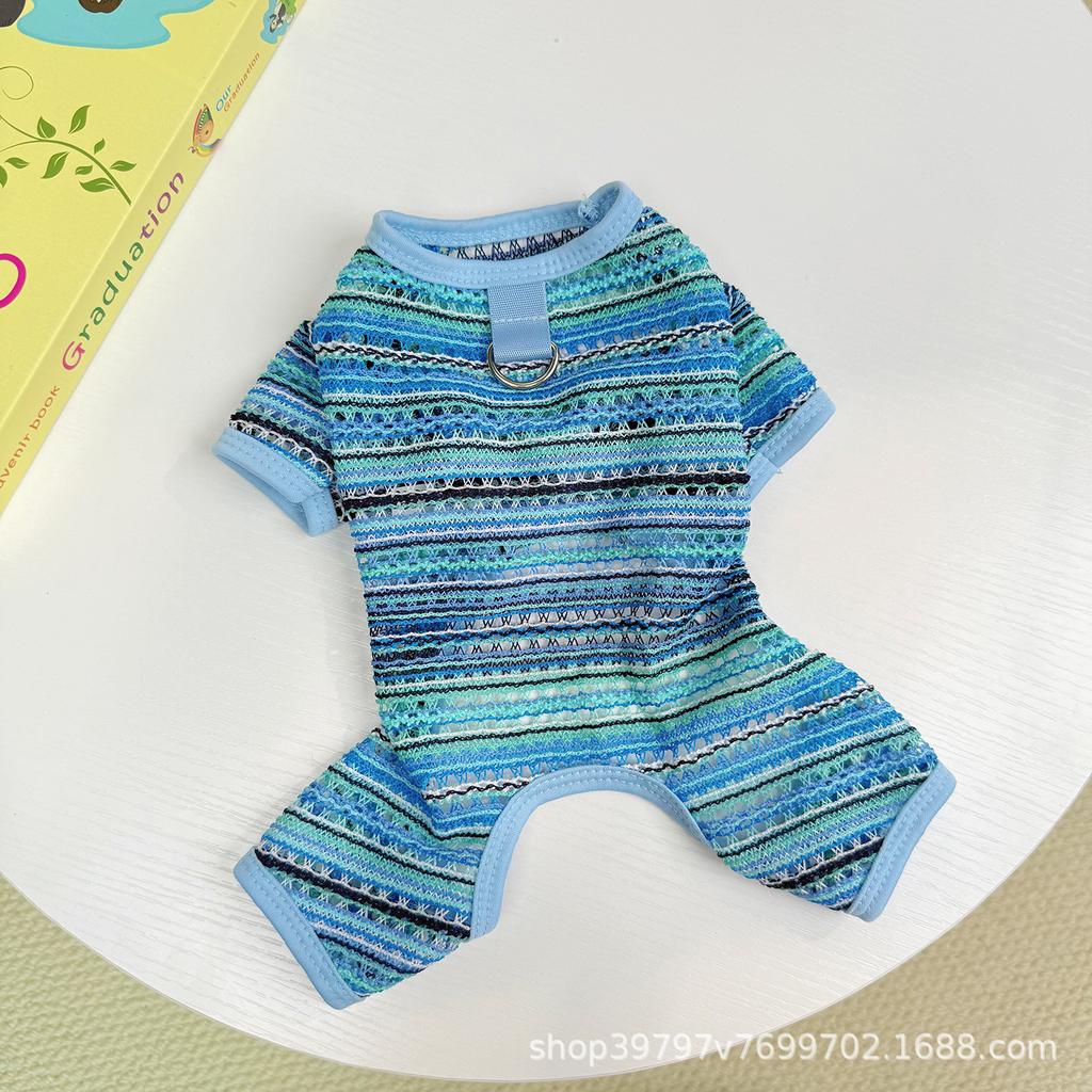 Dog quadruple summer thin pet breathable small dog clothing than bear anti-hair loss rainbow stripes