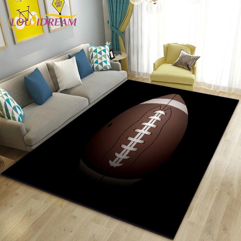 Amerikanisches Footballfeld Rugby Bereichsteppich Groß, Teppich für Wohnzimmer Schlafzimmer Sofa Fußmatte Dekoration, Rutschfeste Bodenmatte 3D