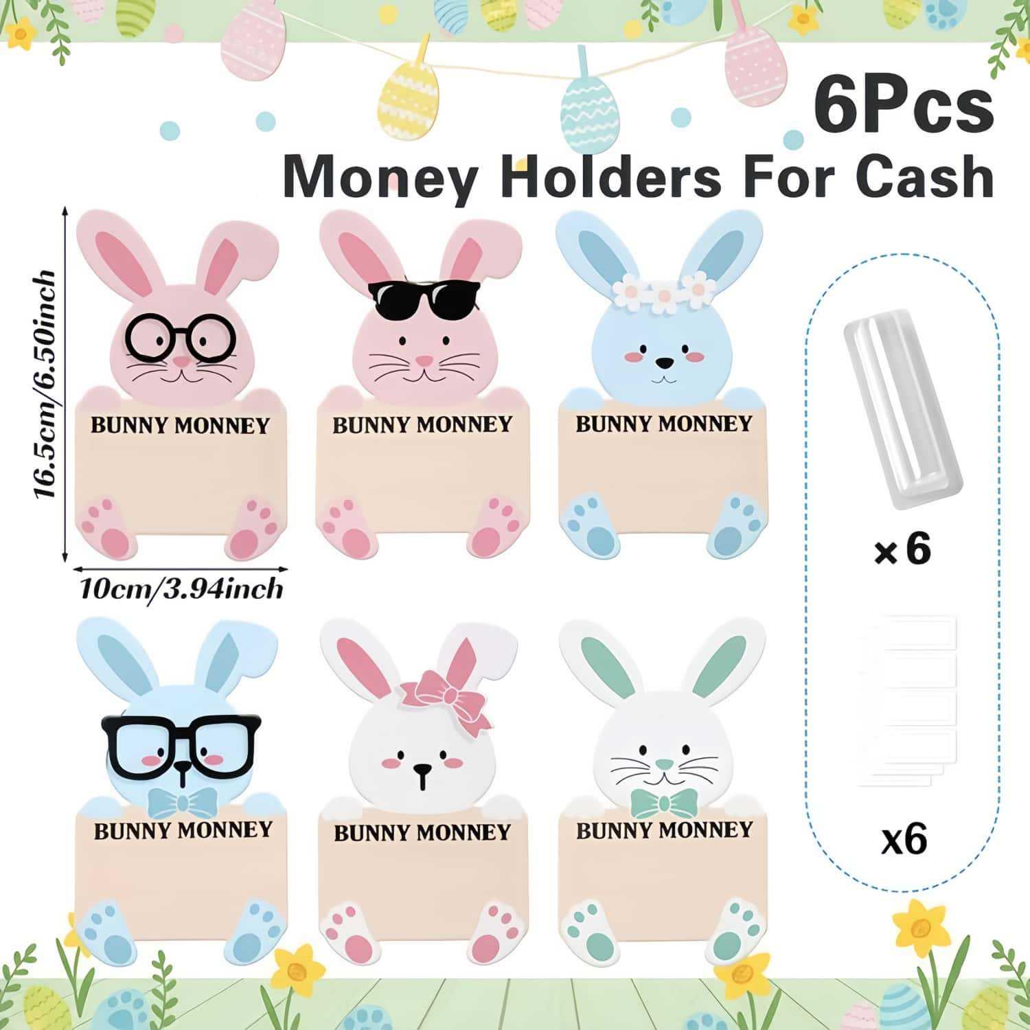 

Easter Bunny Coin Storage Card Set - 6 Multicolor Gift Cards for Home Parties