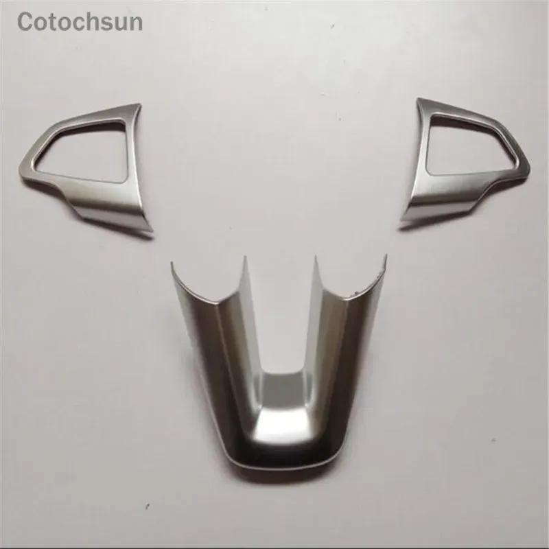 Cotochsun 3pcs/set Car-styling ABS Chrome Steering Wheel Cover Decoration Sticker Case For Focus 3 KUGA Ecosport (2016-2017)