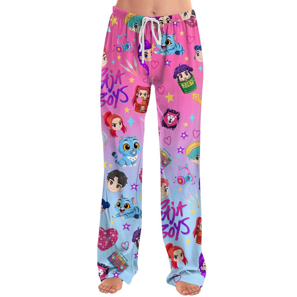 Womens Pajama Pants Sleepwear Casual Drawstring Elastic Waist Pants Comfy Straight Yoga Loose Trousers