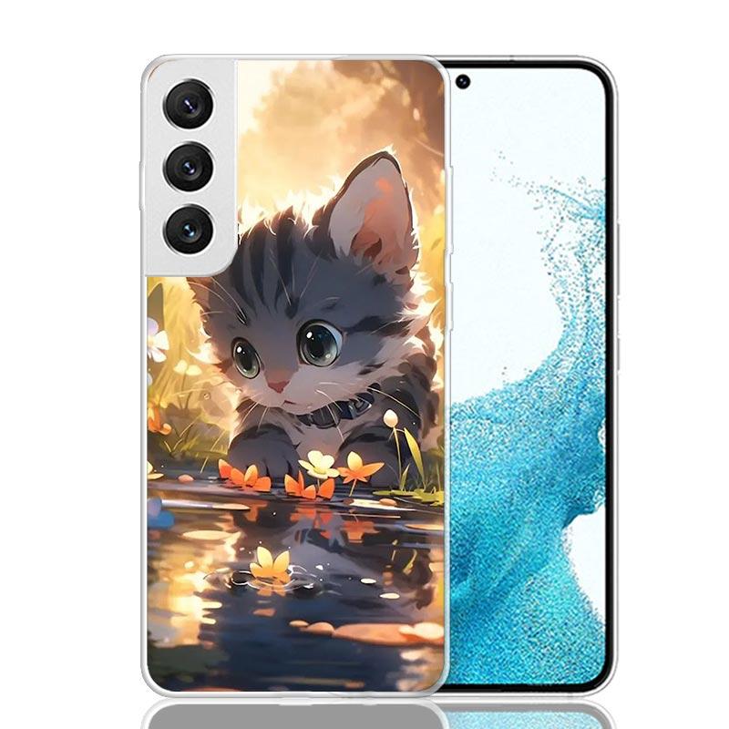 Cartoon Cute Cat Fish Aesthetic Phone Case For Samsung Galaxy S26 S25 Edge S24 S23 FE S22 Ultra S21 Plus S20 + Fundas Cover Coqu