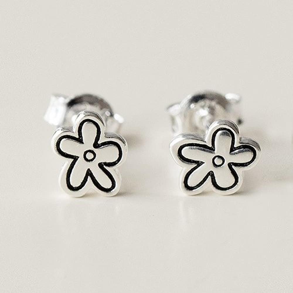 925 Silver Oil Painting Flower Silver Earrings Studs