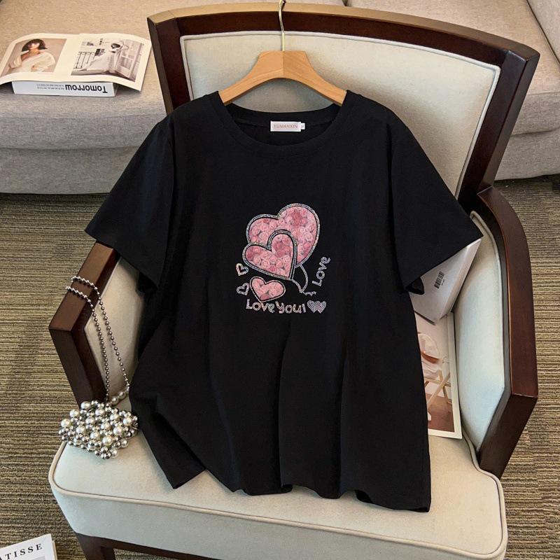 Women's Plus Size Slimming Mid-Length Loose Short Sleeve T-Shirt (200/300/350 Jin)