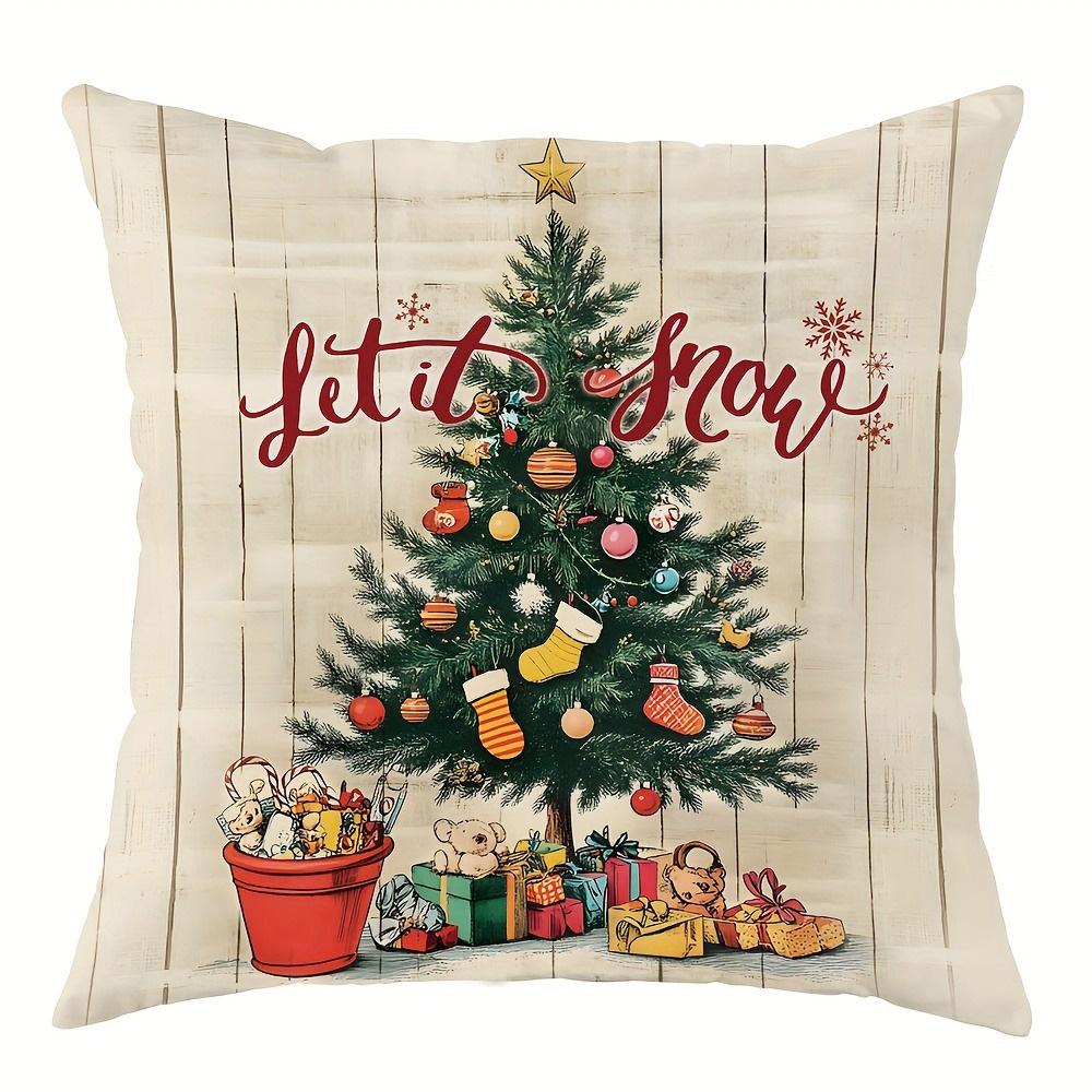 Festive Christmas Pillowcases: Let It Snow, Season's Greetings, Holly Jolly,and Merry Christmas Designs New Year Home Decoration
