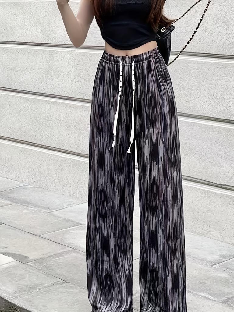 Batik-Hose im Vintage-Stil für Damen mit weitem Bein, lockere, schlankmachende Freizeithose aus Eisseide, bequeme, kühle Freizeit- und Sporthose, eleganter Stil