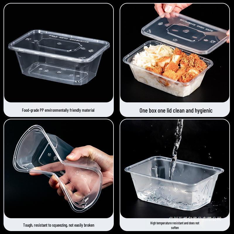 Rectangular 750/1000ml Disposable Transparent Plastic Takeout Meal Box