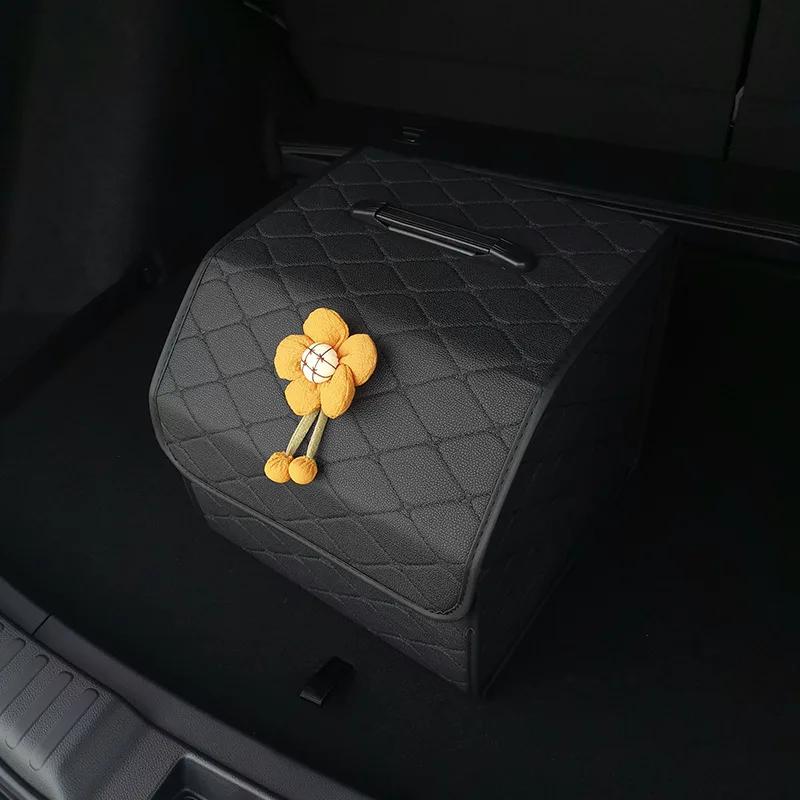 Large Capacity Car Trunk Organizer Box Household Multiuse Storage Bag Foldable Leather Stowing Tidying Emergency Storage Boxes