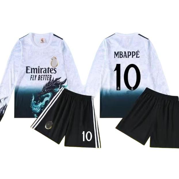 Kids' Real M White Dragon No. 10 Long Sleeve Football Jersey, Sizes 20-30, Digital Print