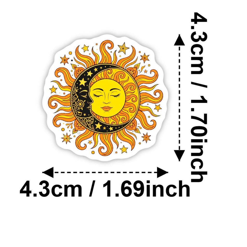 50/100 Pcs Sun Moon Mandala Art Stickers Thick Waterproof DIY for Cup Phone Laptop Helmet Guitar Piano Window Decals