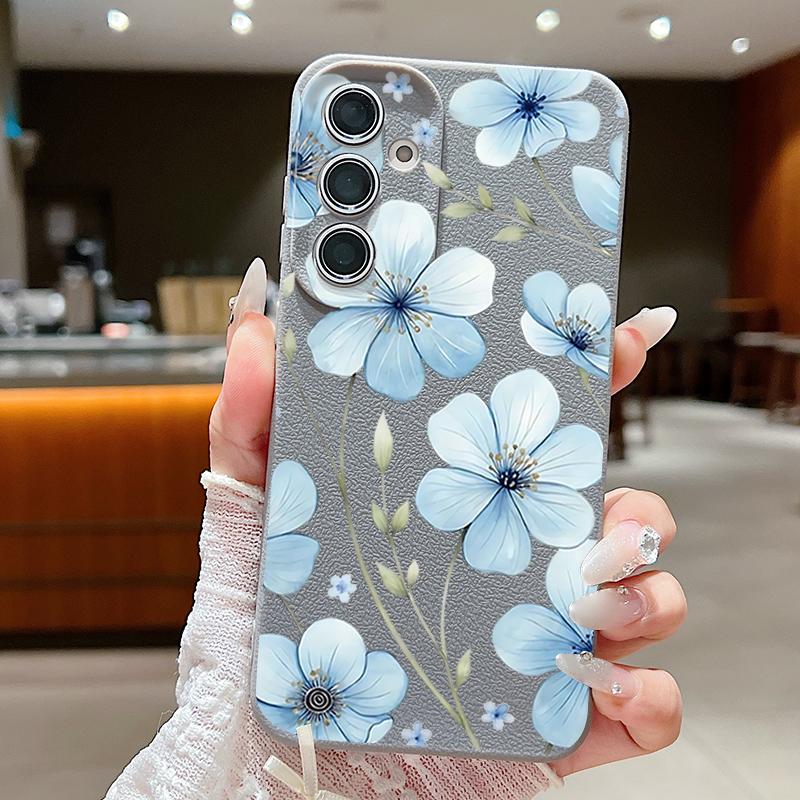 

Красивый небесно-голубой цветочный узор Чехол Для Samsung Galaxy A57 A37 A17 A56 A36 A26 A16 A55 A35 A15 A54 5G Роскошный Силиконовый Чехол с Текстурой Кожи Samsung A53 5G серый