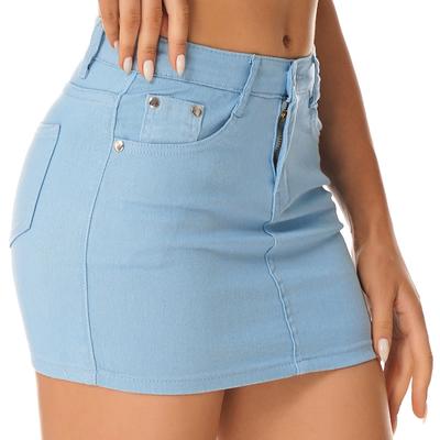 Minigonna di jeans estiva da donna color caramello coreano sopra il ginocchio gonne corte jeans tascabili gonna a tubino festa in discoteca