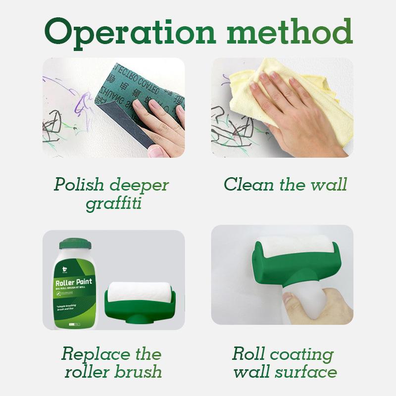 Large paint roller for graffiti indoors; wall covering paint for renovation and repair; white emulsion paint coating