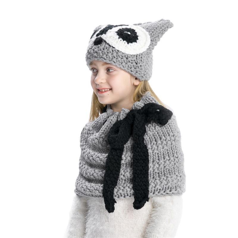 Autumn and winter children's hats, owls, scarves, two-piece sets, warm neck protectors, animal crochet wool hats