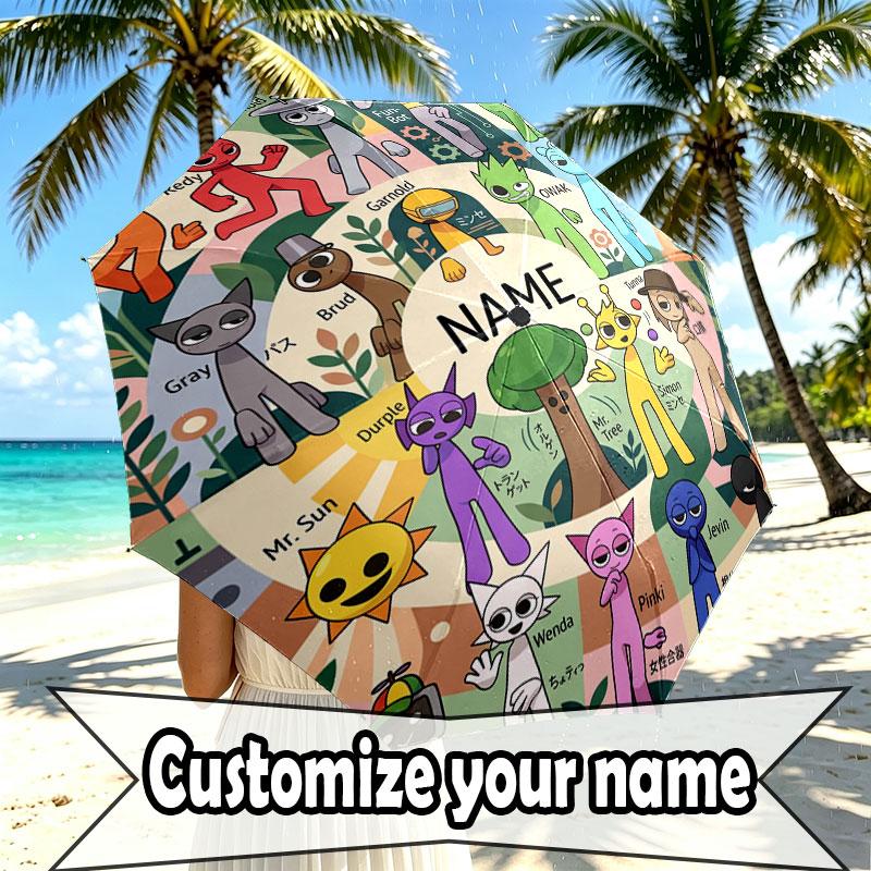 Custom Name Personalized Game Sprunki Print Umbrella, Auto Open Close, 8‑Rib Sturdy Frame, Commute Camping Hiking Use, Birthday Gift
