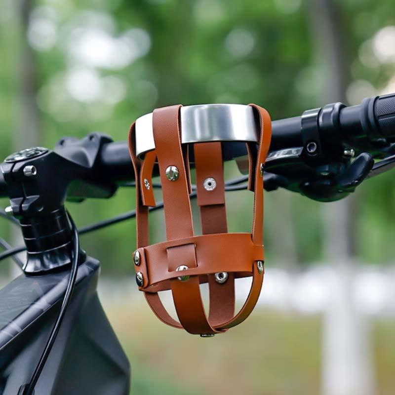 Leather Road Bike Beverage Holder Bicycles Water Bottles Cup Holder Bike Coffee Drink Cup Holder Easily to Install