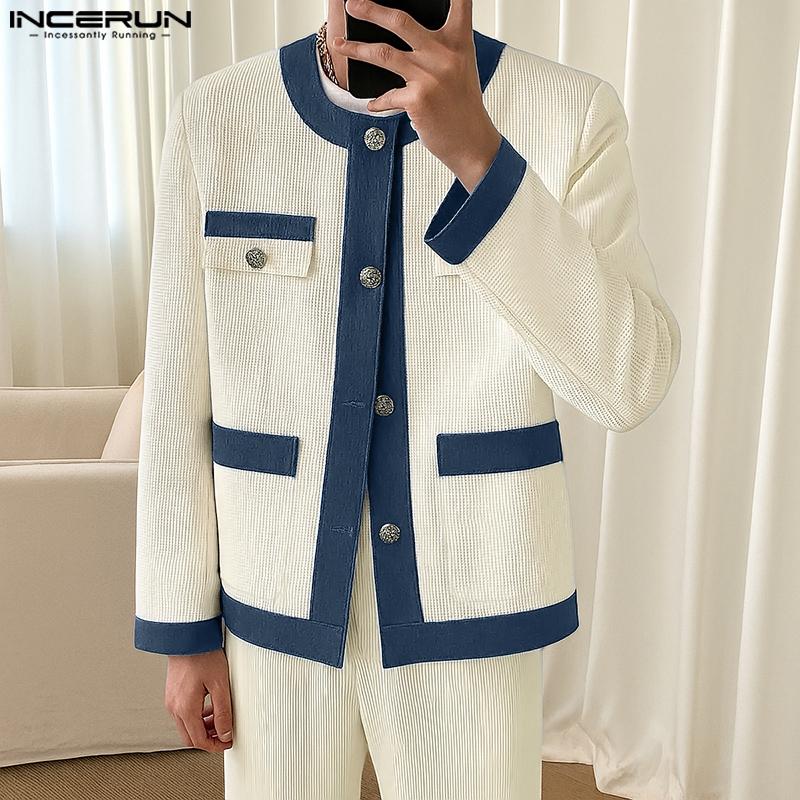 INCERUN Autumn Men Long Sleeve Casual Stitching Buttons Texture Jackets Coats