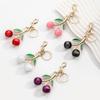 Sparkling 3D Cherry Charm Keychain Accessory Fashionable Fruit Shape Key Rings Portable Bag Decoration for Women