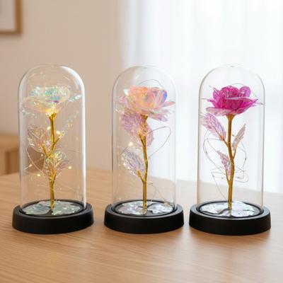 Preserved Rose In Dome with LED Light Artificial Eternal Rose Flower Gifts for Her Mom Women Valentine's Day Mother's Day Christmas Birthday Gift