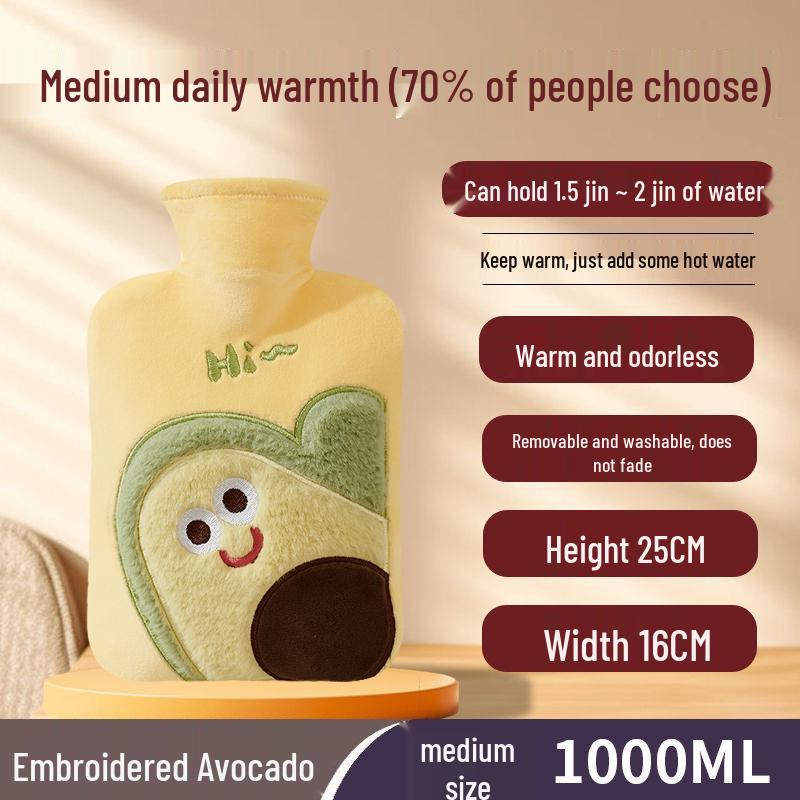 Explosion-Proof Hot Water Bottle with Cute Plush Cover - Ideal for Abdomen and Bed Warmth