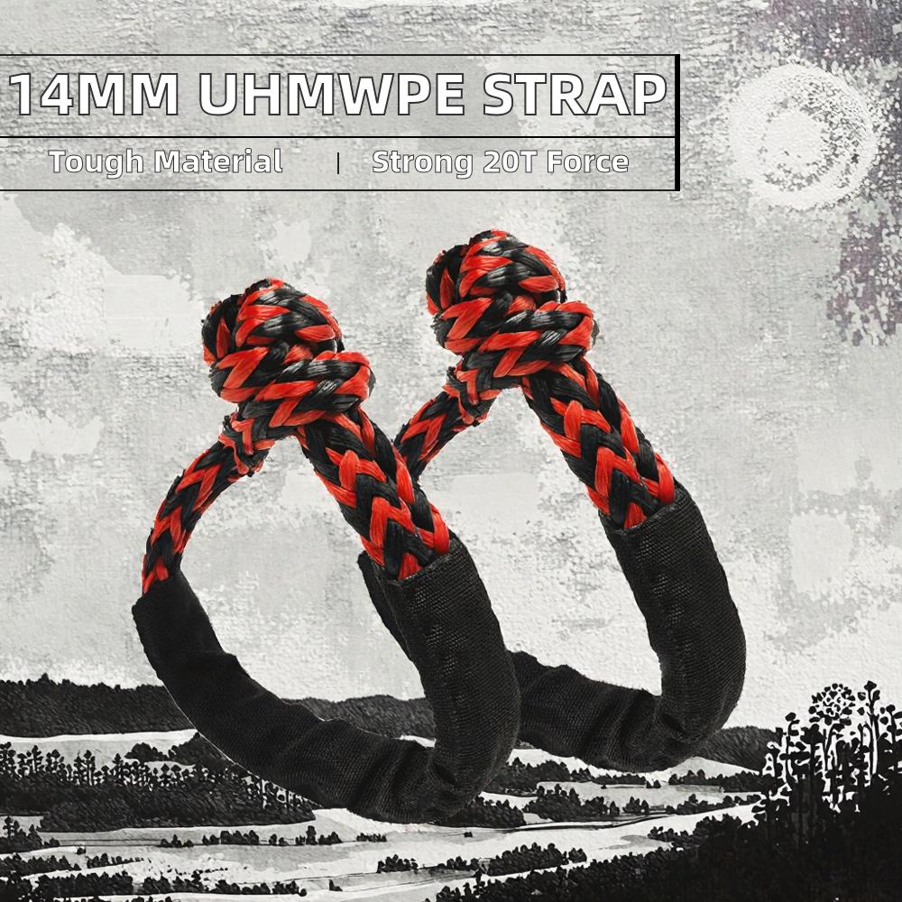 Mixture Color 14 mm Nylon Fiber Soft Shackle 20 Tons Breaking Force Towing Strap 2 Pieces for Off-Road Car Rescue