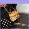 Chic Woven Pu Mini Handbag Stylish Striped Pattern Ultra-light Trendy Purse