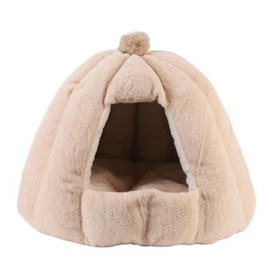Cat House Removable Washable Cushion Hooded Pet Cave House Tent Bed for Indoor Light Coffee