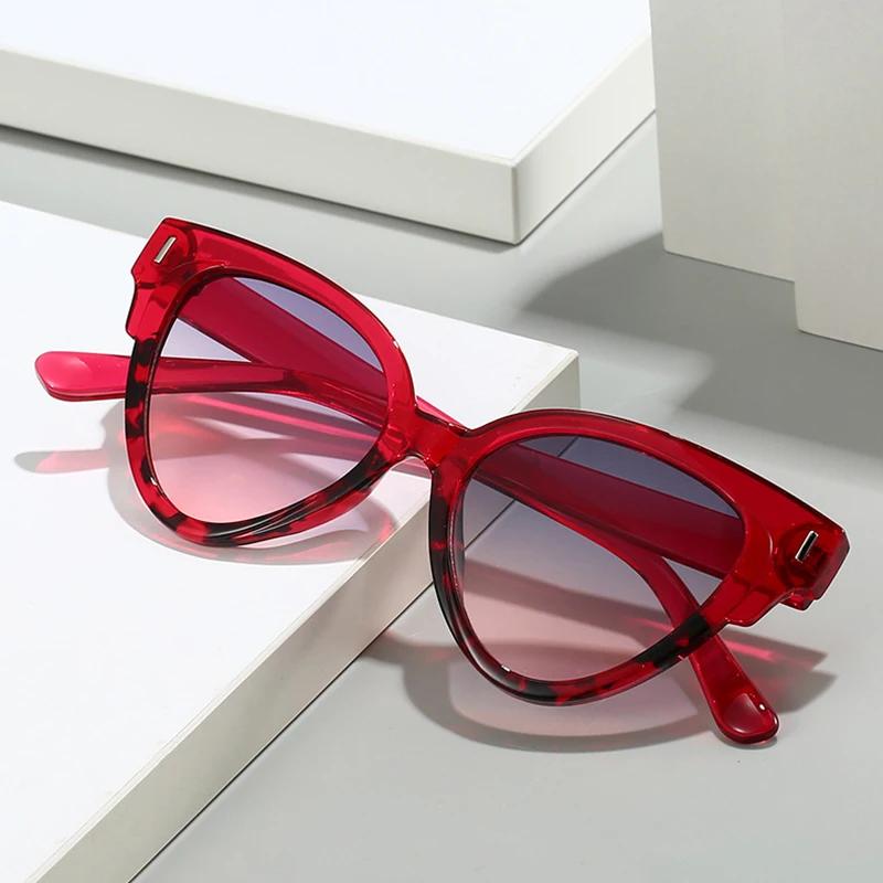  Fashion Cat Eye Rivets Sunglasses Women Fashion Pattern Yellow Leopard Gradient Shades UV400