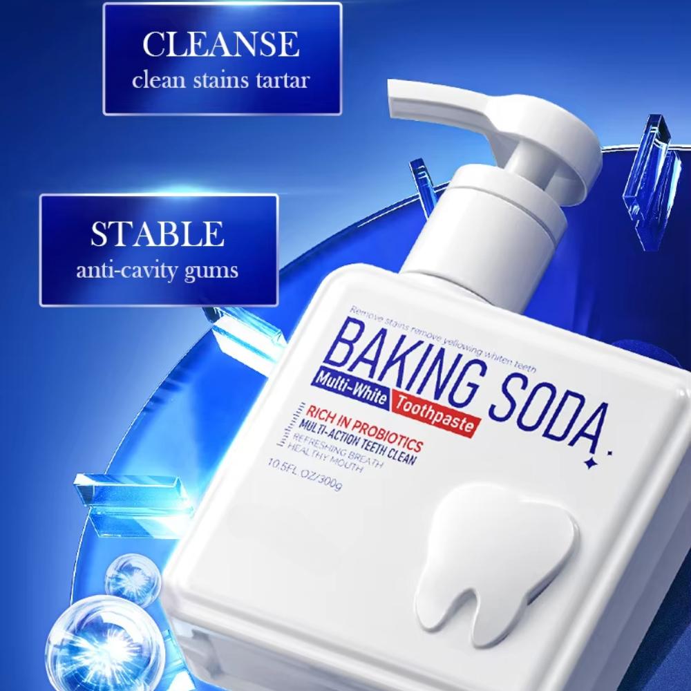 Baking Soda Probiotic Whitening Toothpaste To Remove Yellow Teeth Stains and White Teeth Removal Clean Teeth Fresh Mouth 300g