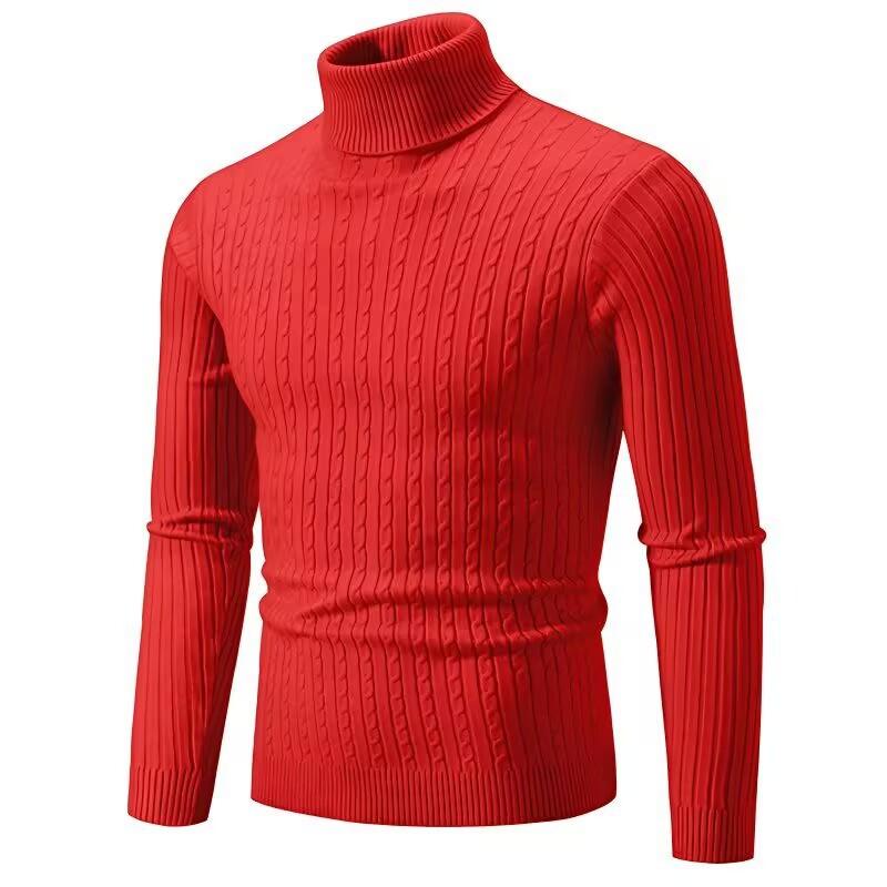 Men S High Neck Long Sleeve Twisted Knit Solid Color Youth Sweater