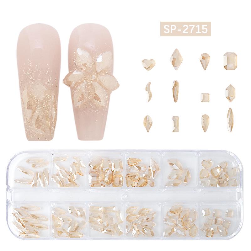 12-Grid Irregular Transparent AB Glass Diamonds for Nail Art
